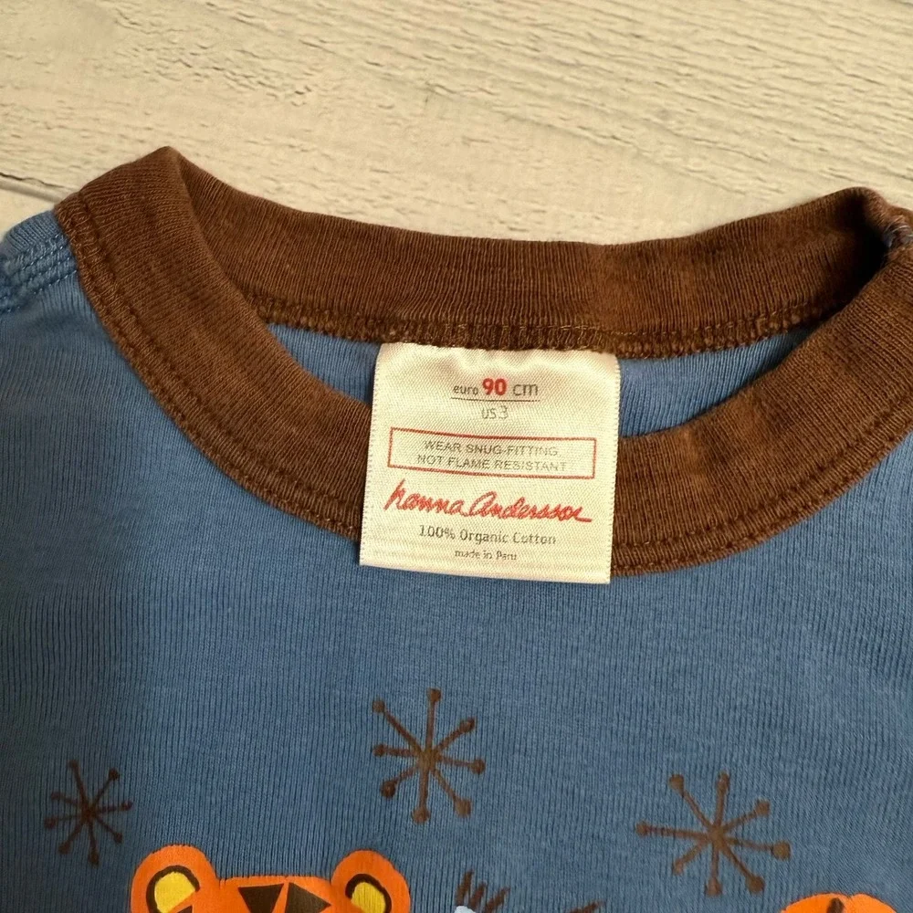 Hanna Andersson kids long John pajamas winter‎ tiger brown blue stripes 90/3